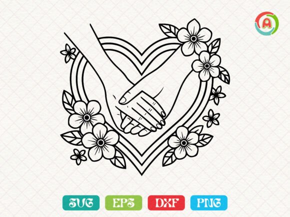 Mom and Babies Hands with Flower Graphic for Crafts