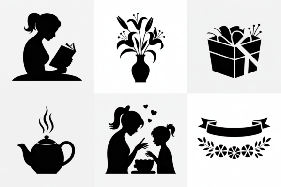 Silhouette Icons Bundle Mom, Reading: A Graphic Design Asset for Crafts and Branding