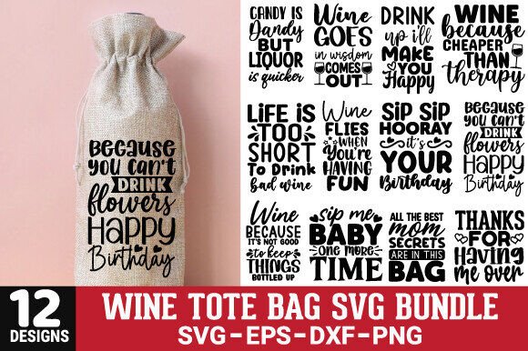 Wine Tote Bag SVG Bundle: A Versatile Graphic Design Asset for Crafts and Branding